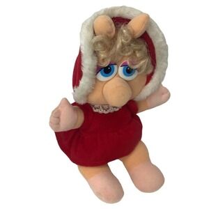 VINTAGE Baby Miss Piggy Plush Toy 1987 Henson Red Christmas Dress‎ Gift
